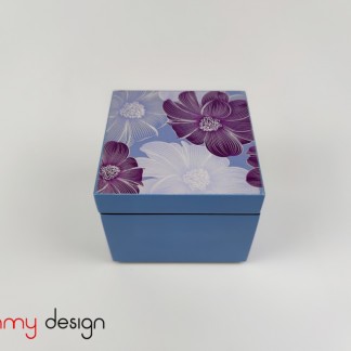 Blue square lacquer box with Gerbera flower pattern 8*H6 cm 